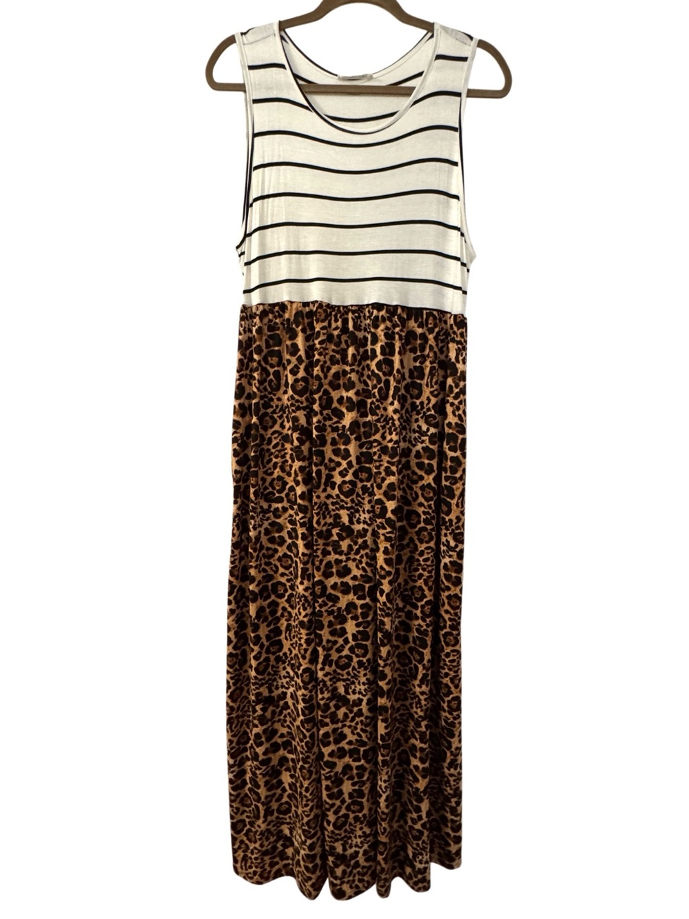 Cream n Sugar Maxi Dress Leopard and Stripes XL